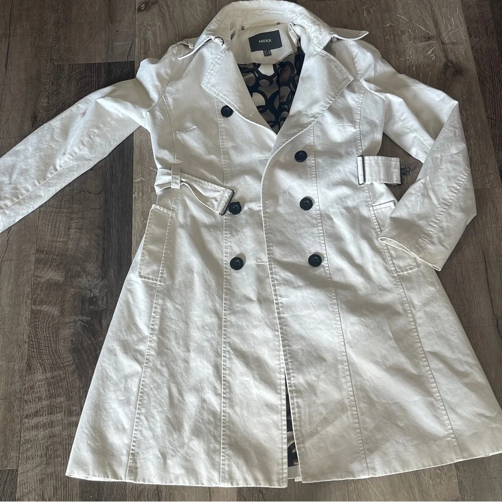 Mexx Cream Colored Lined Double Breast Trench Coat with belt Size 36 - Picture 13 of 16